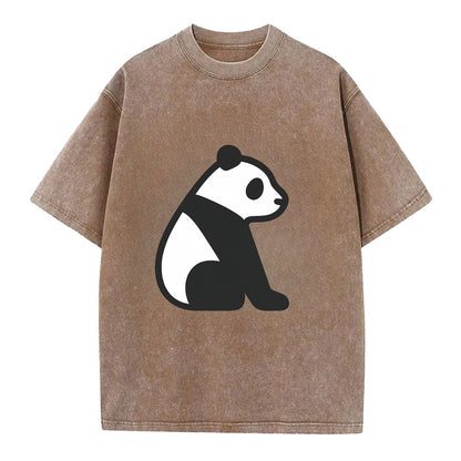 Panda - Black and white sitting pose flat side profile - Vintage T-shirt - Brown