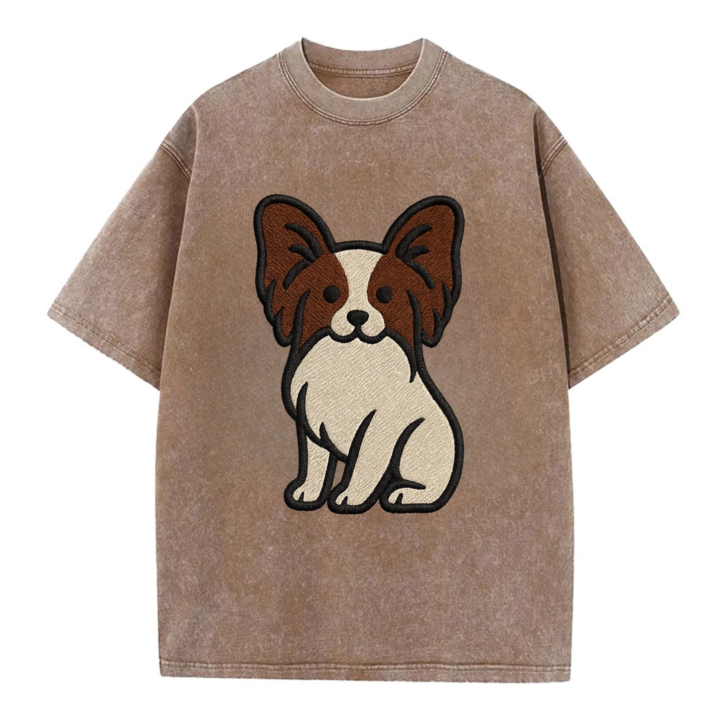 Papillon - White with brown ears sitting Vintage T-shirt - Brown