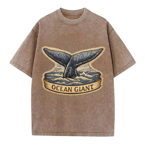WHALE TAIL - diving whale in blue and gray , ocean giant - Vintage T-shirt