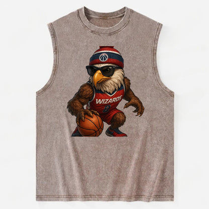 DC Eagle wearing Wizards red white and blue beanie with monument patch and - Vintage Washed Tank - Brown