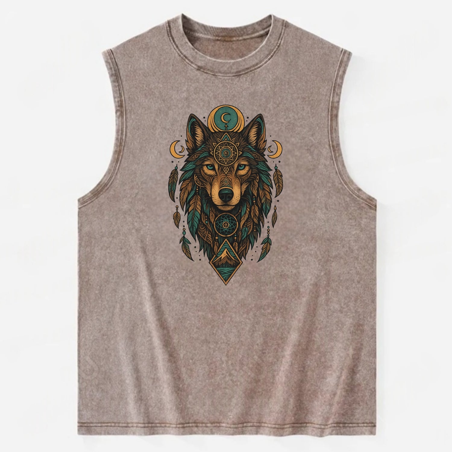 Retro 80s Wolf  - Vintage Washed Tank - Brown