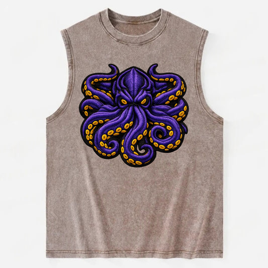 KRAKEN TENTACLES - sea monster in purple and black , deep sea - Vintage Washed Tank - Brown