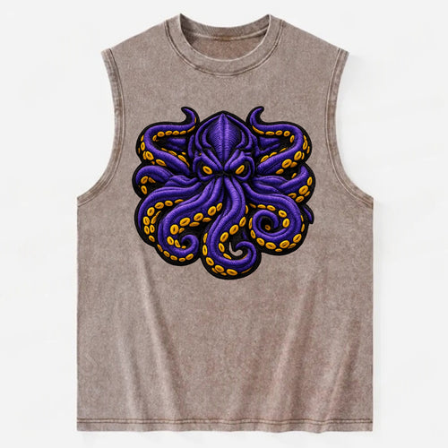 KRAKEN TENTACLES - sea monster in purple and black , deep sea - Vintage Washed Tank
