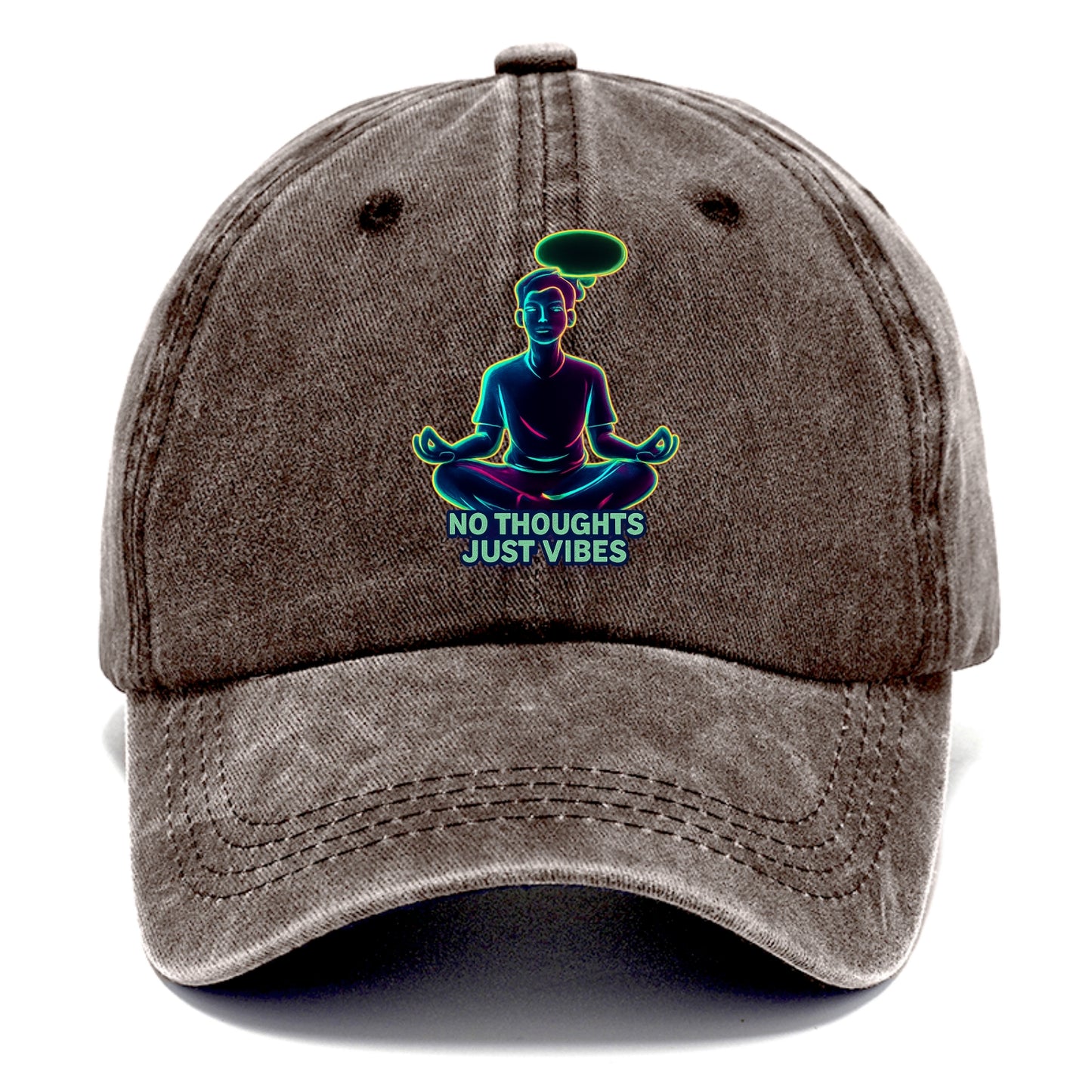Peaceful floating figure with empty thought bubble - "no thoughts just vibes" zen - Classic Cap - Brown