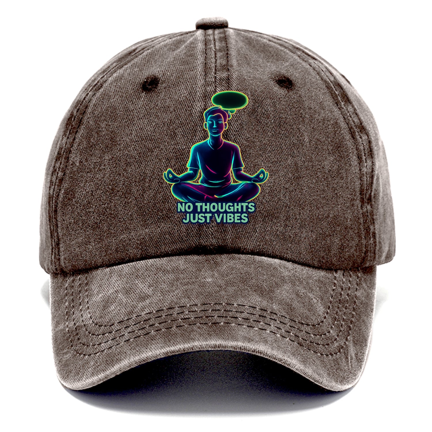 Peaceful floating figure with empty thought bubble - "no thoughts just vibes" zen - Classic Cap - Brown