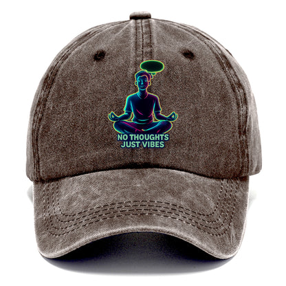 Peaceful floating figure with empty thought bubble - "no thoughts just vibes" zen - Classic Cap - Brown