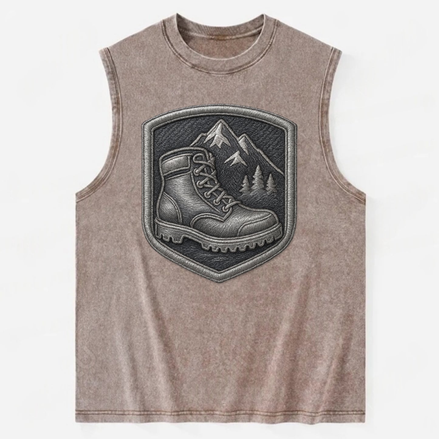 Hiking boots with mountain peak - hiker pride - Vintage Washed Tank - Brown