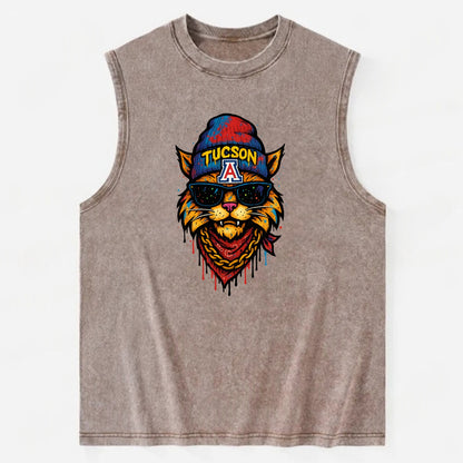 Tucson Wildcat wearing Arizona beanie with A patch - Vintage Washed Tank - Brown