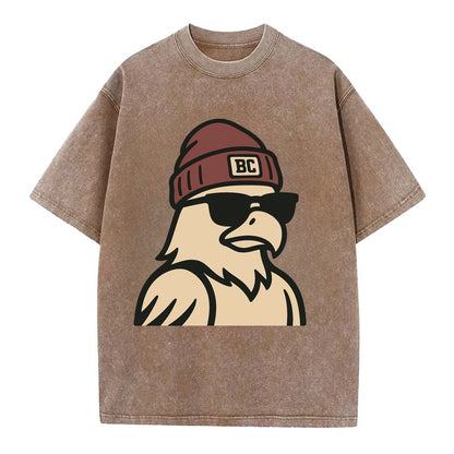 Chestnut Hill Eagle wearing Boston College beanie with BC patch - Vintage T-shirt - Brown