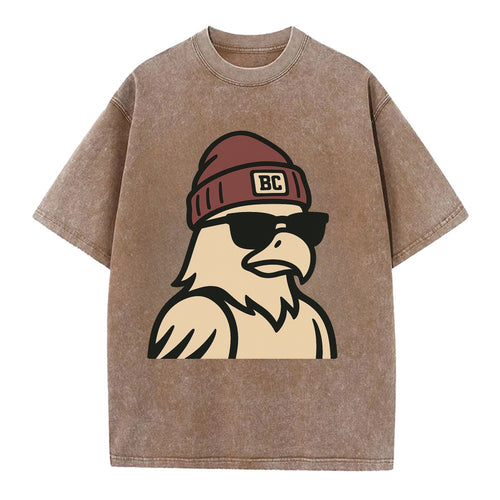 Chestnut Hill Eagle wearing Boston College beanie with BC patch - Vintage T-shirt