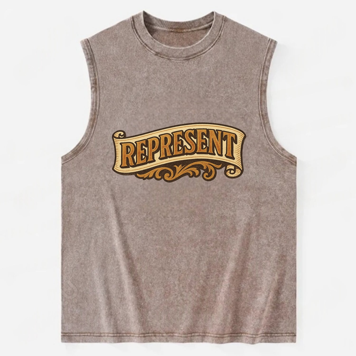 Bold typography design - "REPRESENT" - showing where you from - Vintage Washed Tank - Brown