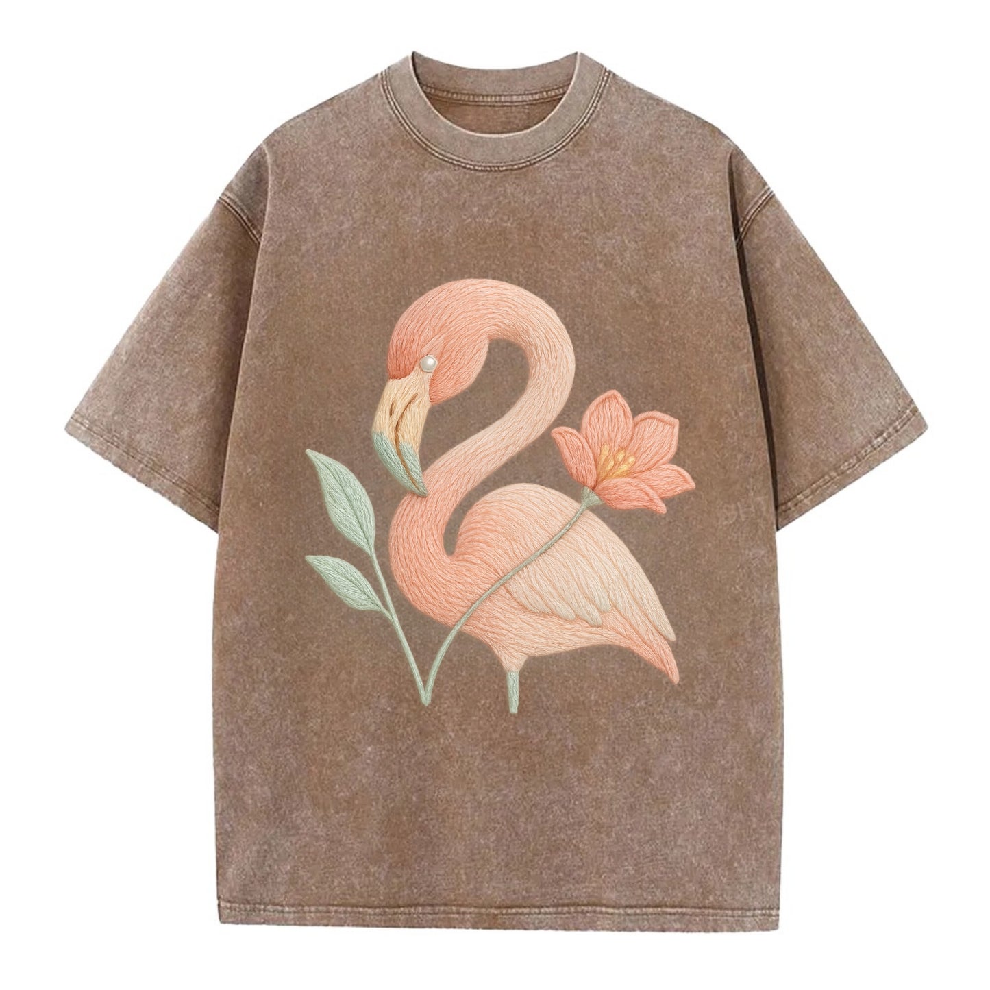 Peach Flamingo - Vintage T-shirt - Brown