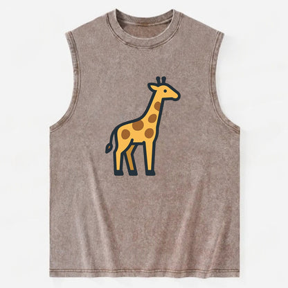 Giraffe - Yellow with brown patches flat side profile - Vintage Washed Tank - Brown