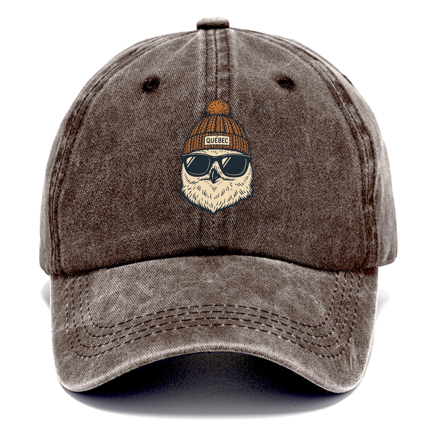 Quebec City Snowy Owl wearing Quebec beanie with pom pom and wayfarer sunglasses - Classic Cap - Brown