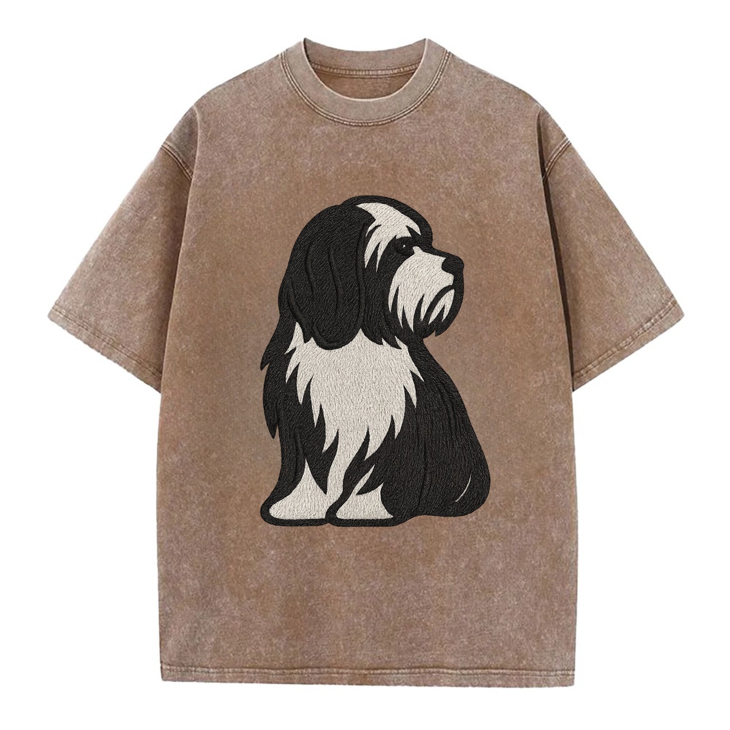 Tibetan Terrier - Black and white long c - Vintage T-shirt - Brown