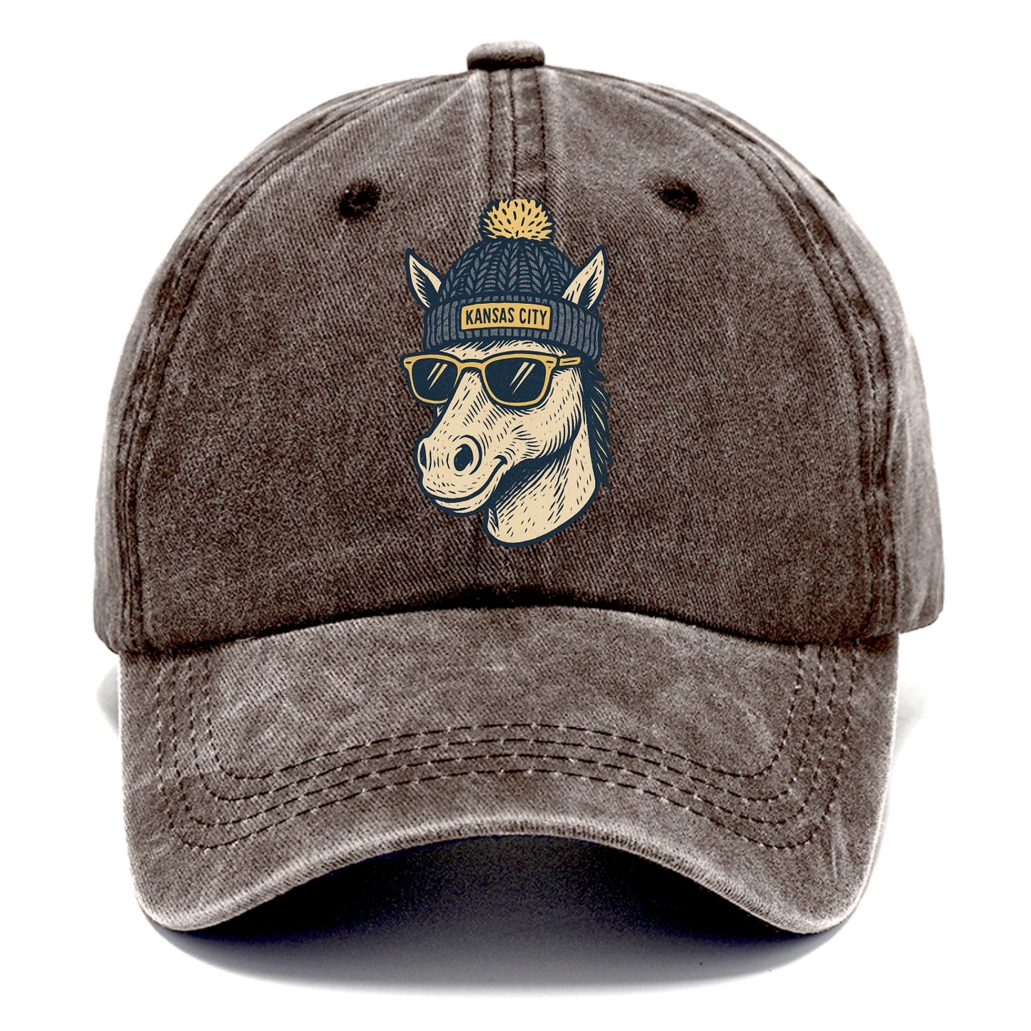 Missouri Mule wearing Kansas City beanie with pom pom and wayfarer sunglasses - Classic Cap - Brown