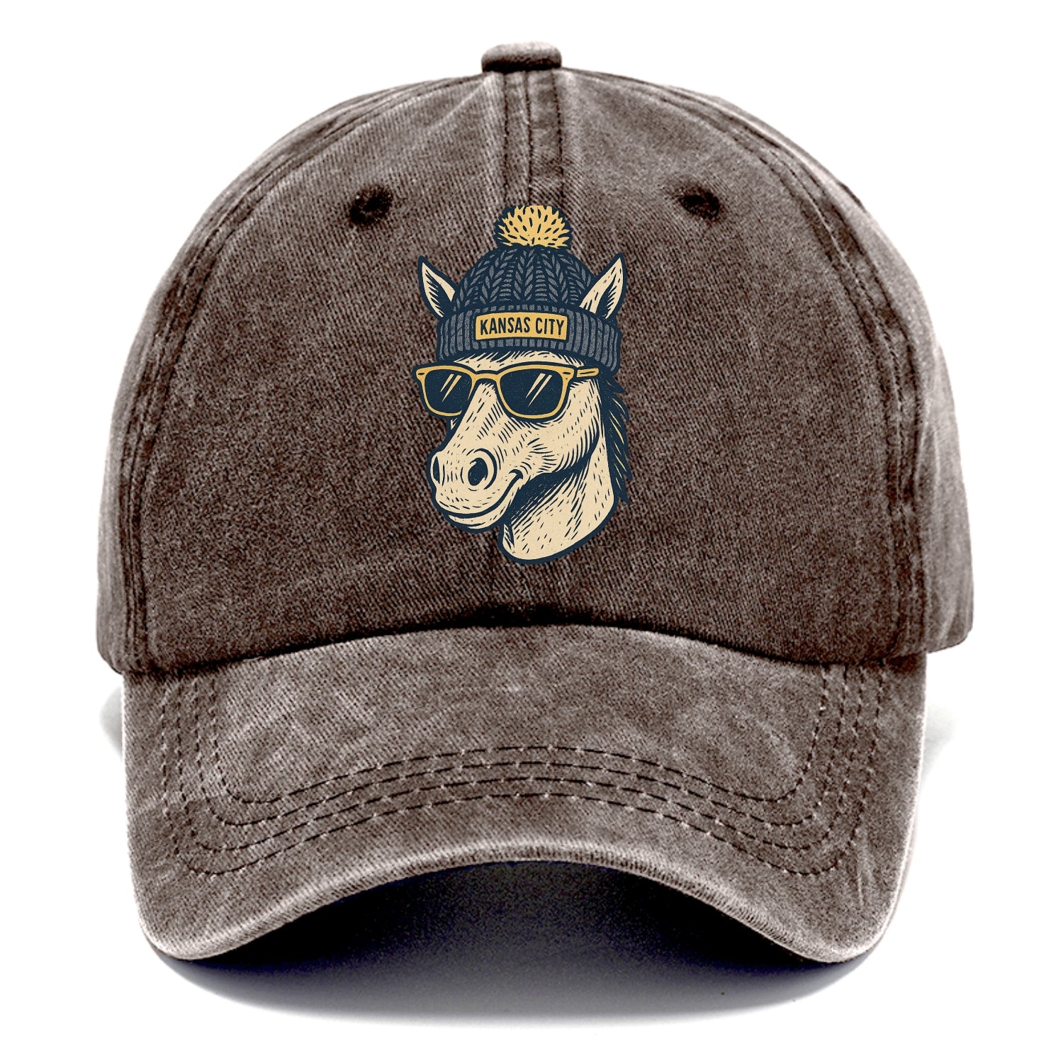 Missouri Mule wearing Kansas City beanie with pom pom and wayfarer sunglasses - Classic Cap - Brown