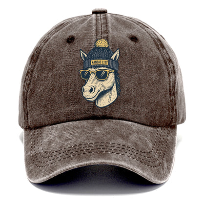 Missouri Mule wearing Kansas City beanie with pom pom and wayfarer sunglasses - Classic Cap - Brown