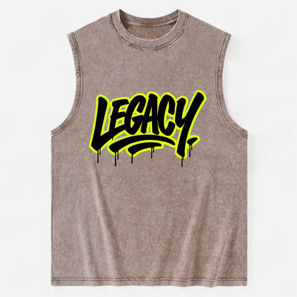 Bold typography design - "LEGACY" - what you leave behind, lasting impact - Vintage Washed Tank - Brown