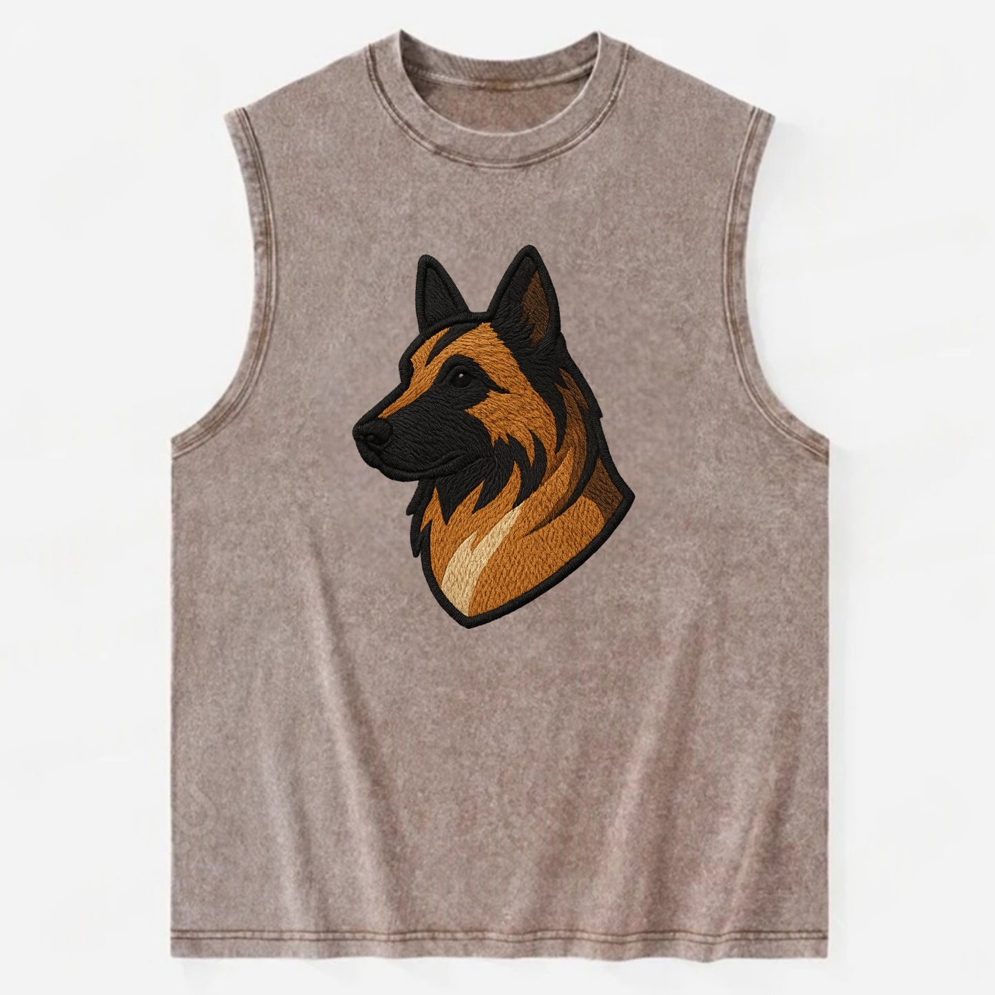 Belgian Tervuren - Fawn with black overlay embroidered design - Vintage Washed Tank - Brown