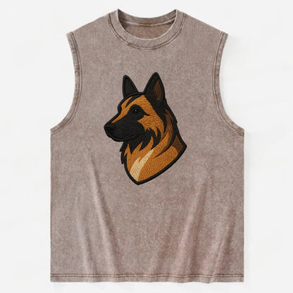 Belgian Tervuren - Fawn with black overlay embroidered design - Vintage Washed Tank - Brown
