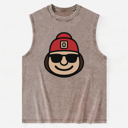 Columbus Brutus wearing Ohio State beanie with Block O patch - Vintage Washed Tank - Brown