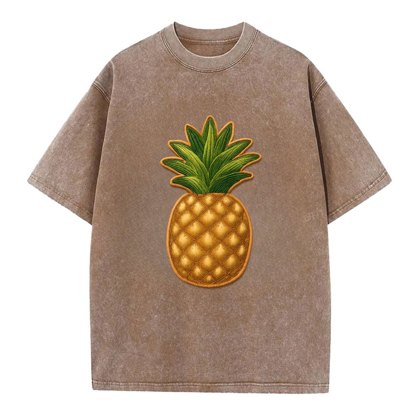 PINEAPPLE CROWN - tropical fruit in yellow and green , hospitality - Vintage T-shirt - Brown