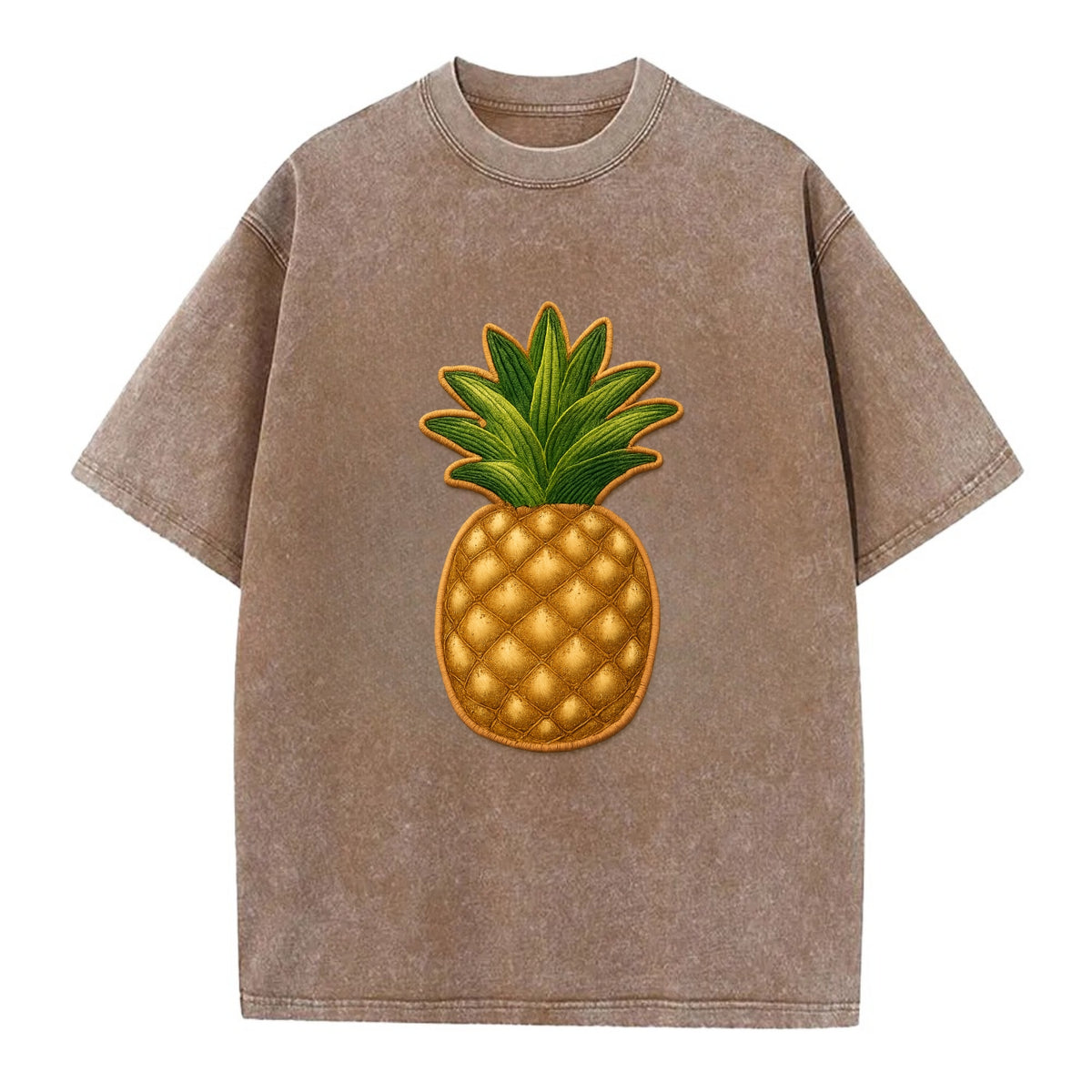 PINEAPPLE CROWN - tropical fruit in yellow and green , hospitality - Vintage T-shirt - Brown