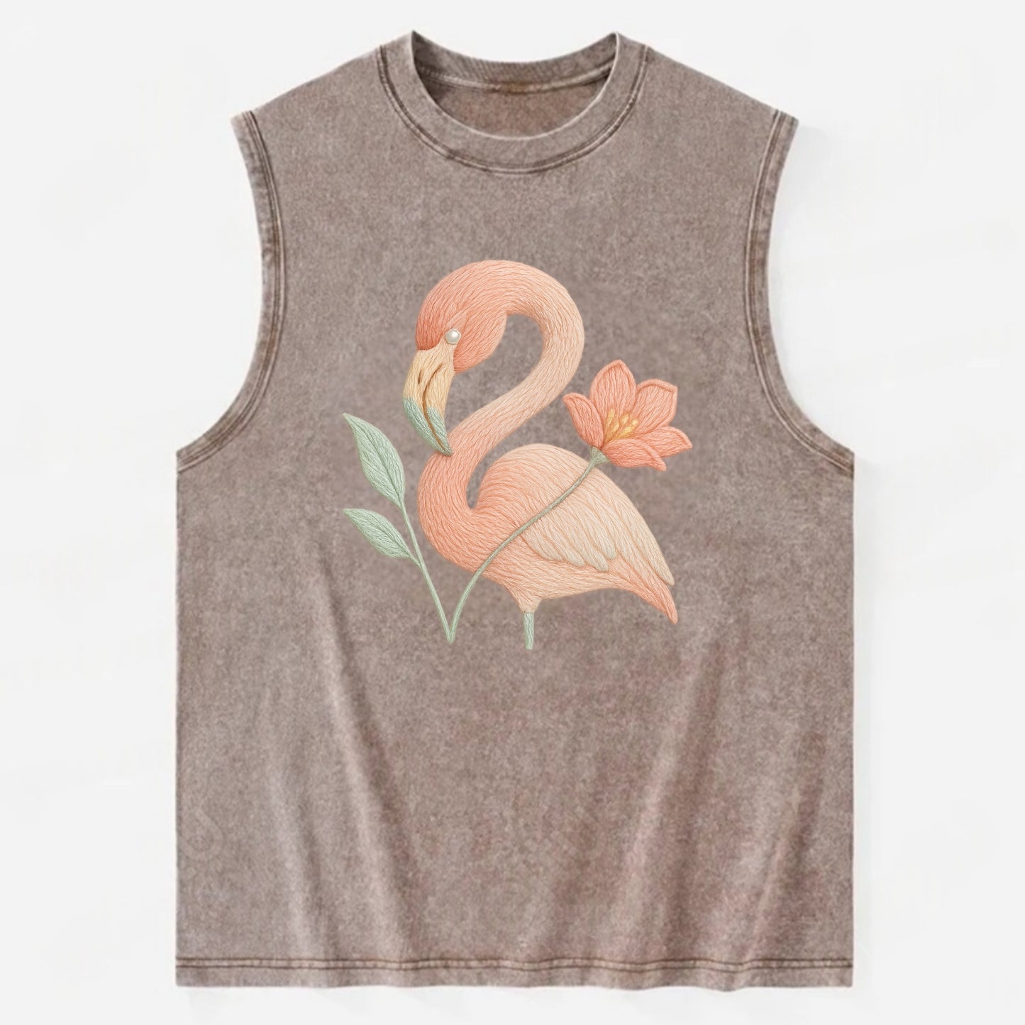 Peach Flamingo - Vintage Washed Tank - Brown