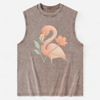 Peach Flamingo - Vintage Washed Tank - Brown