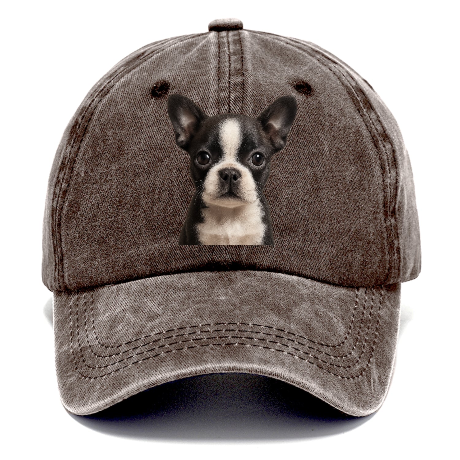 Baby Boston Terrier Puppy - tuxedo markings, big round eyes, bat ears, front-facing, - Classic Cap - Brown