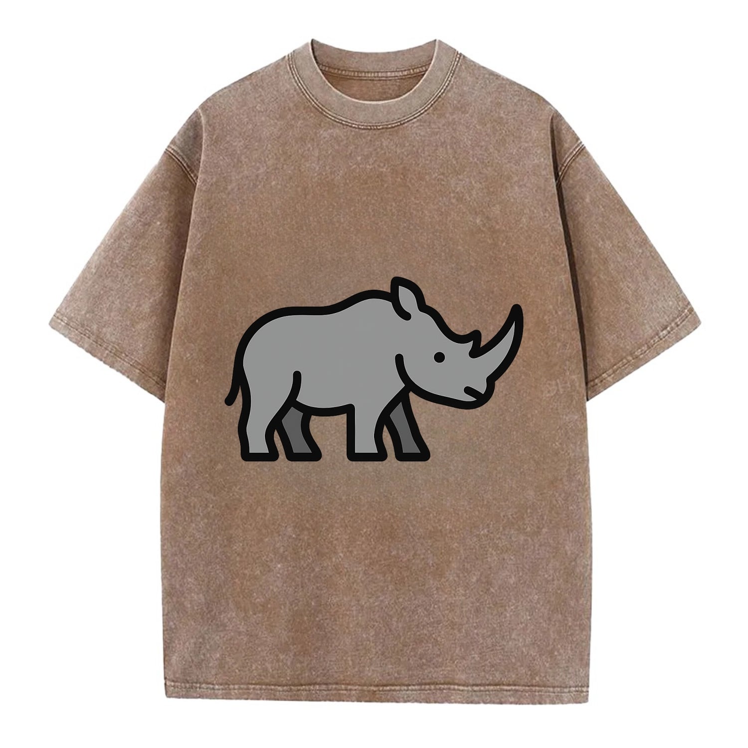 Rhinoceros - Gray with horn flat side profile - Vintage T-shirt - Brown