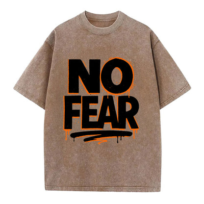 Bold typography design - "NO FEAR" - courage, bravery - Vintage T-shirt - Brown