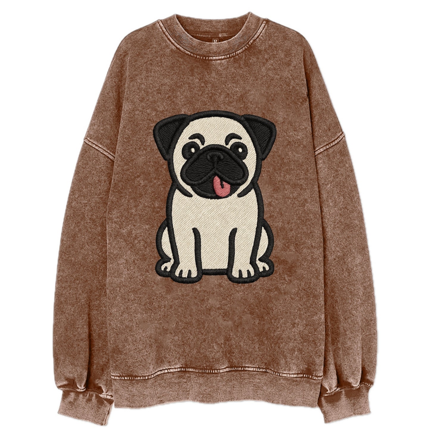 Pug - Tilted head with tongue out - Vint Vintage Sweatshirt - Brown