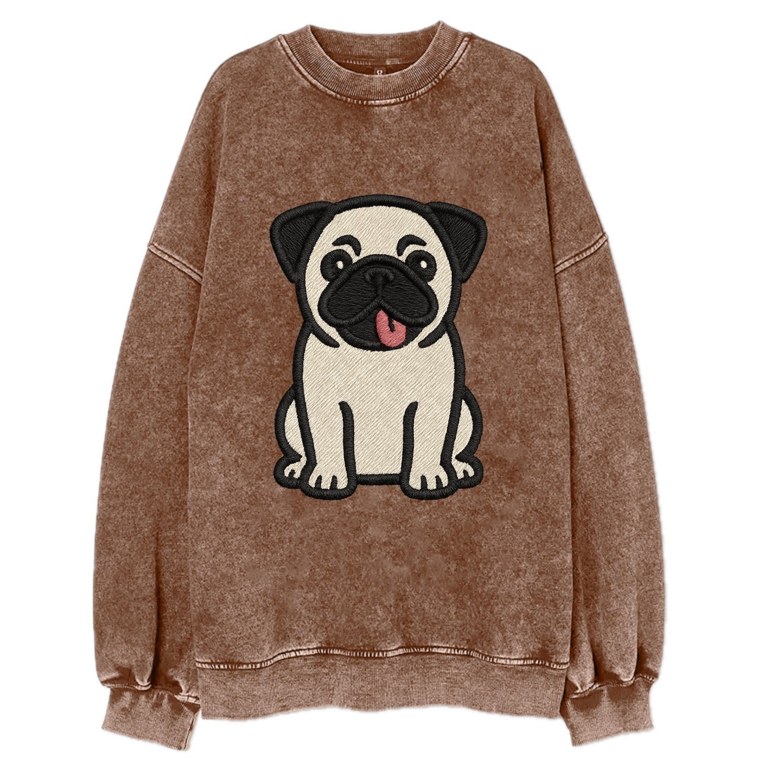 Pug - Tilted head with tongue out - Vint Vintage Sweatshirt - Brown