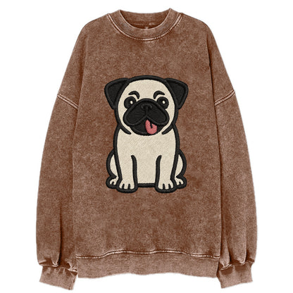 Pug - Tilted head with tongue out - Vint Vintage Sweatshirt - Brown