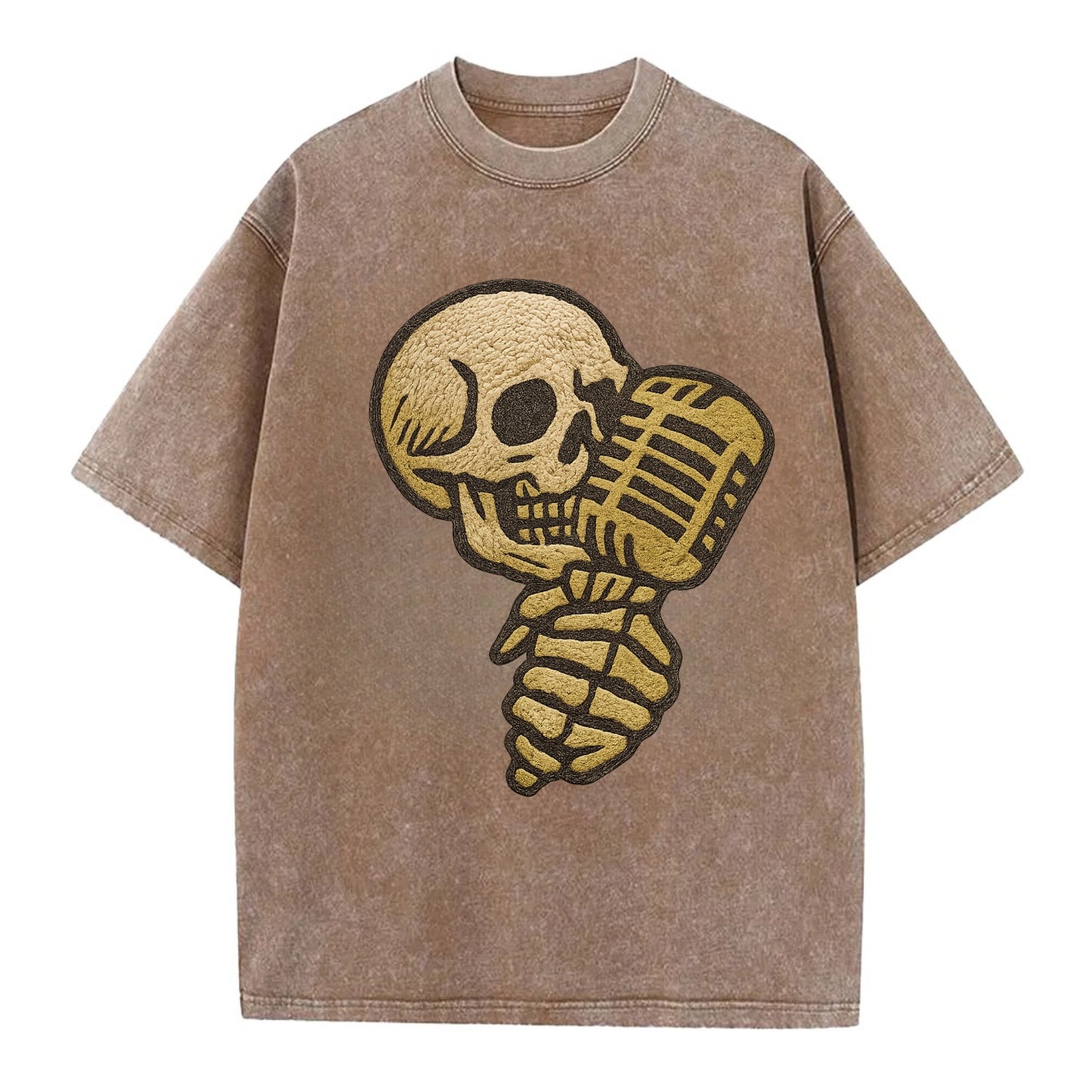 Skull Microphone  - Vintage T-shirt - Brown