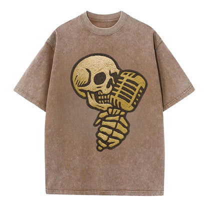 Skull Microphone  - Vintage T-shirt - Brown