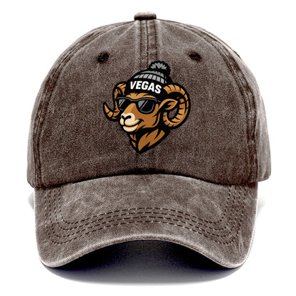 Vegas Desert Bighorn wearing Raiders silver and black beanie with pom pom and - Classic Cap - Brown