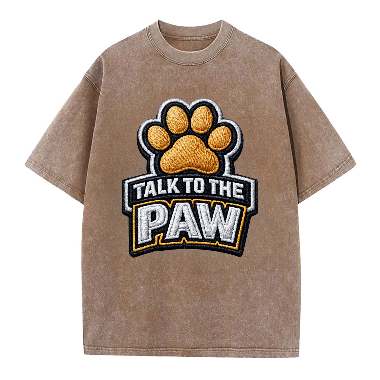 TALK TO THE PAW - raised paw in tan , sassy pet - Vintage T-shirt - Brown