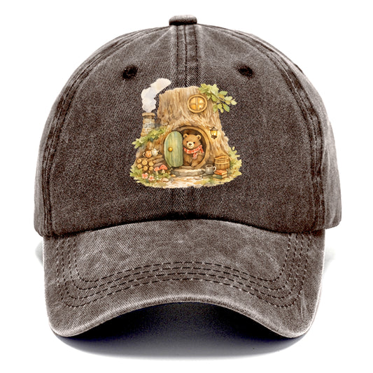 TREE HOME | Bear's home in hollow tree | Round door | Chimney smoke | Woodland - Classic Cap - Brown