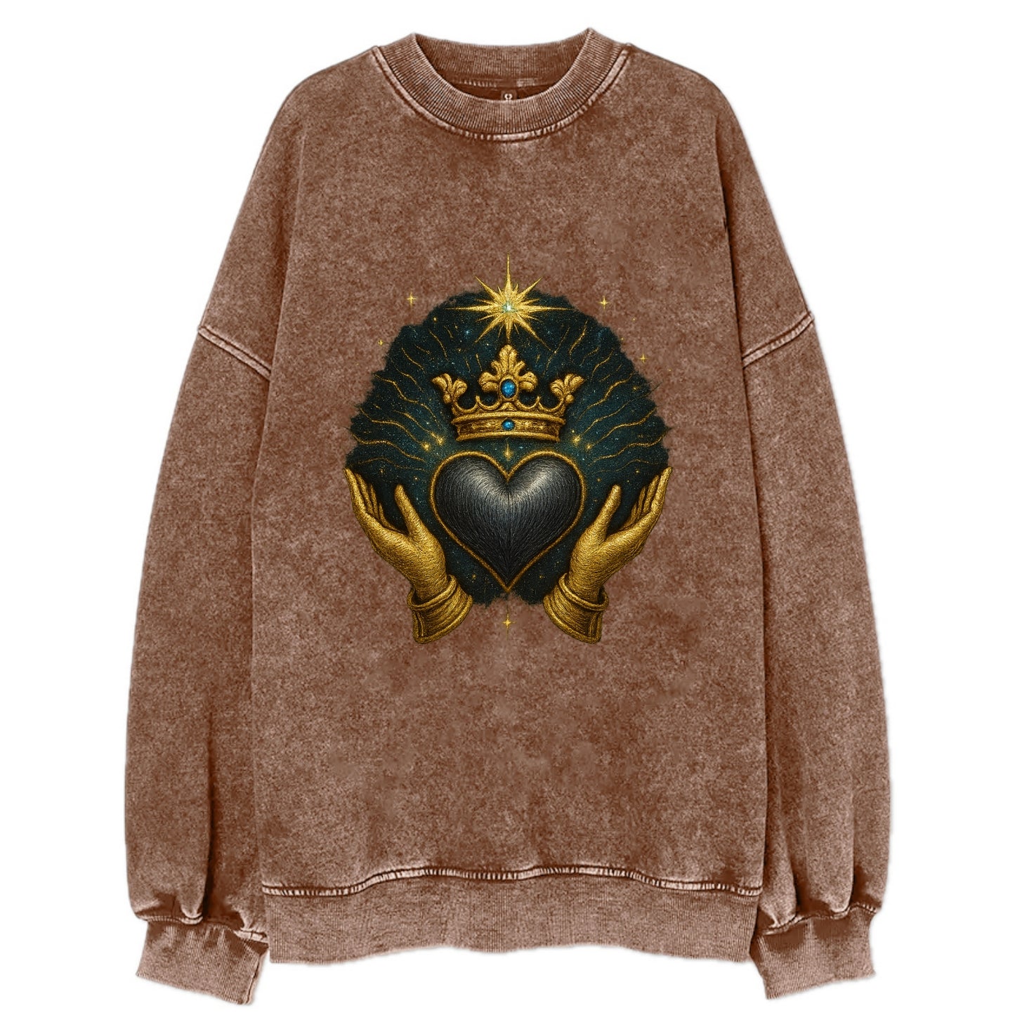 Pearl-studded tiara atop a satin-gunmetal heart supported by elegant - Vintage Sweatshirt - Brown