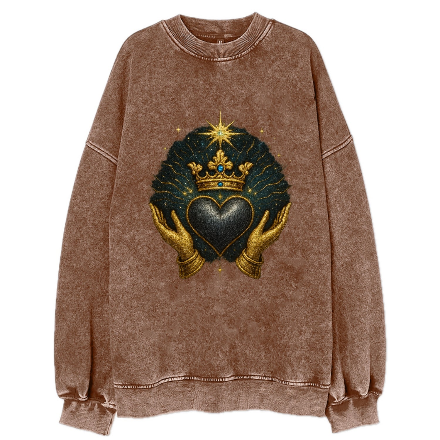 Pearl-studded tiara atop a satin-gunmetal heart supported by elegant - Vintage Sweatshirt - Brown
