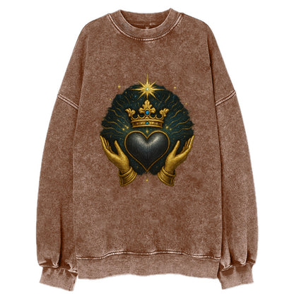 Pearl-studded tiara atop a satin-gunmetal heart supported by elegant - Vintage Sweatshirt - Brown