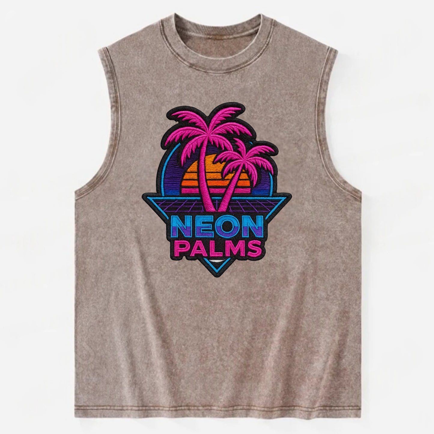 Neon Palms - Vintage Washed Tank - Brown