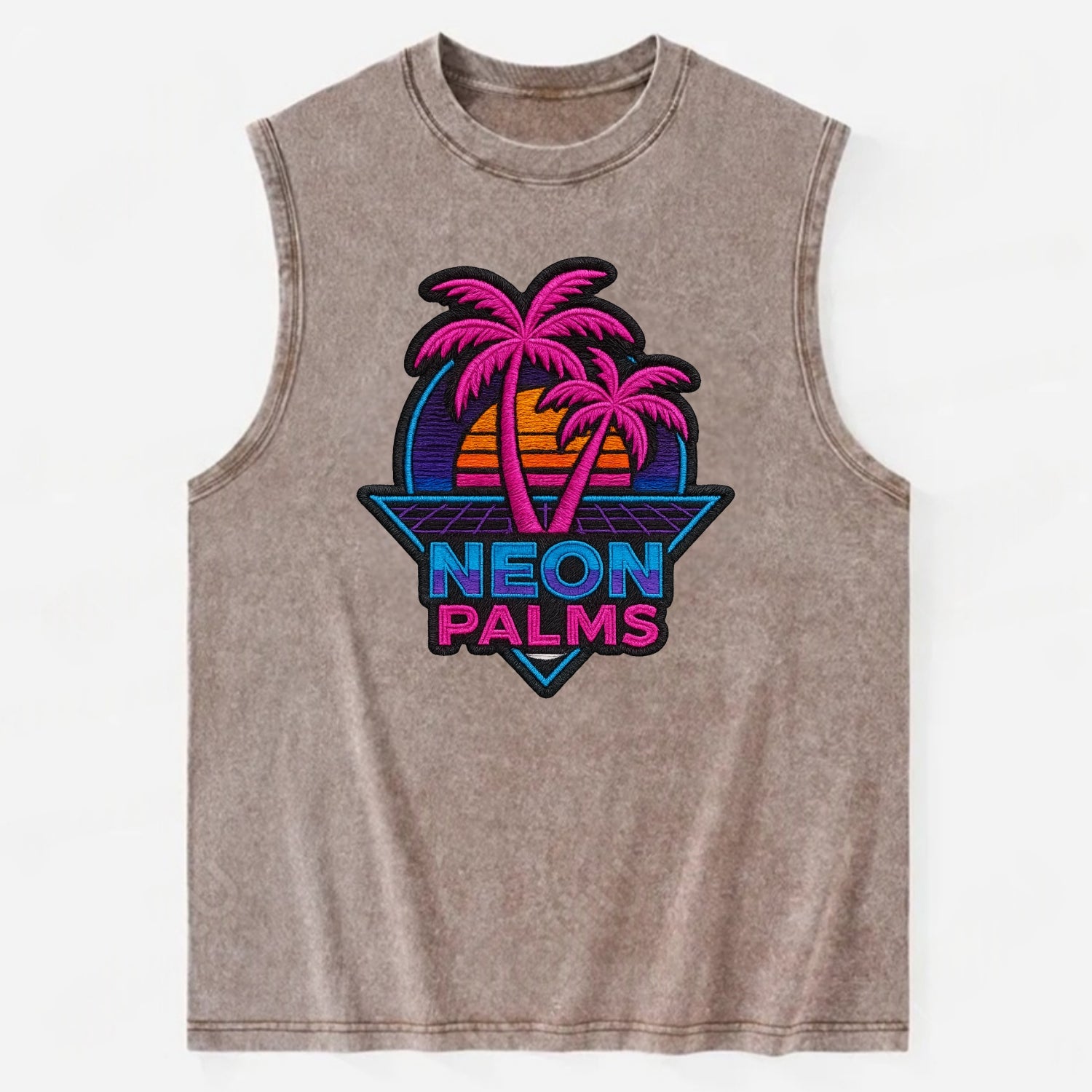 Neon Palms - Vintage Washed Tank - Brown