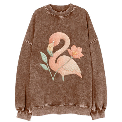 Peach Flamingo - Vintage Sweatshirt - Brown