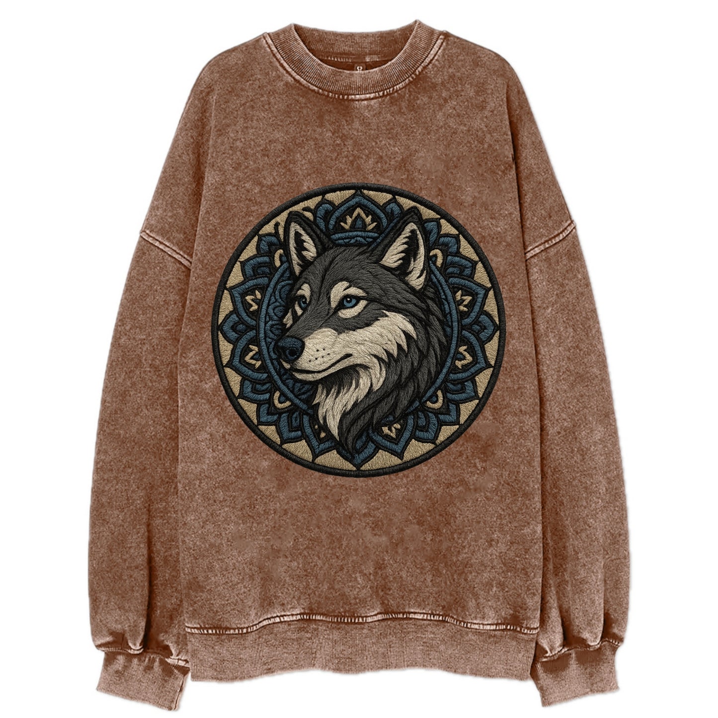 Mandala Wolf Pattern  - Vintage Sweatshirt - Brown