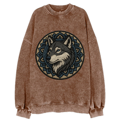 Mandala Wolf Pattern  - Vintage Sweatshirt - Brown