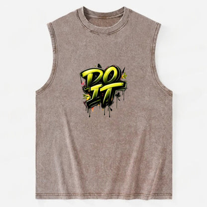 Bold typography design - "DO IT" - just do it, stop waiting - Vintage Washed Tank - Brown